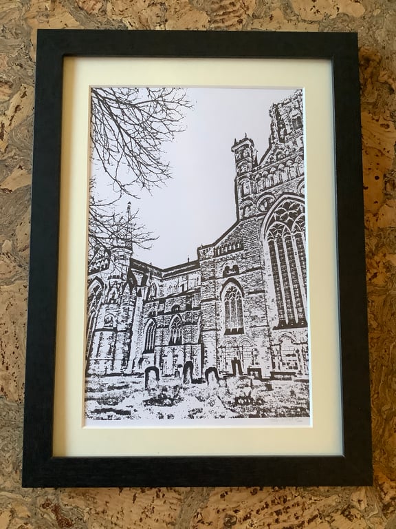 Durham Cathedral, Unique Monochrome Print, Framed, Eco Friendly Gifts, New Home 