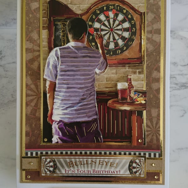 Darts Birthday Card Bulls Eye It's Your Birthday Dartboard 3D Luxury Handmade