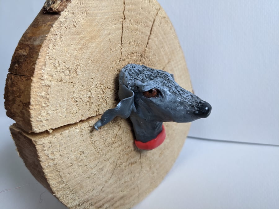 Custom dog sculpture, clay dog, Bedlington Terrier, handmade 