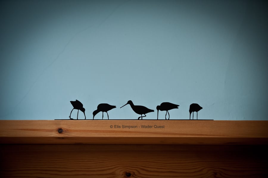 Flock of Godwits Black Mantelpiece Ornament, Shelf sitter Wading Bird Decoration