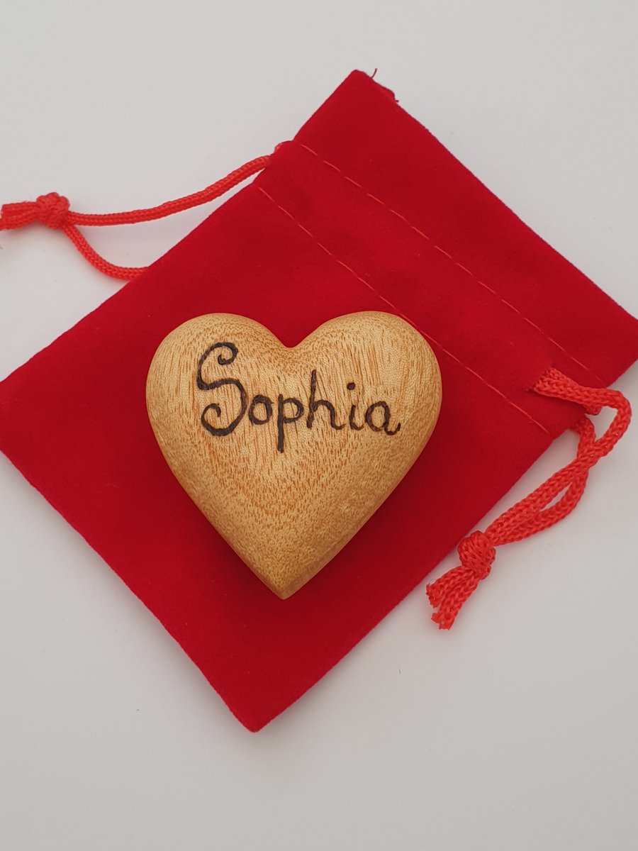 Personalise with a name, number or word handburnt wooden heart