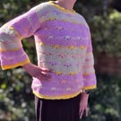 Handmade Tunisian Crochet Spring Coloured Jumper. Ladies Small
