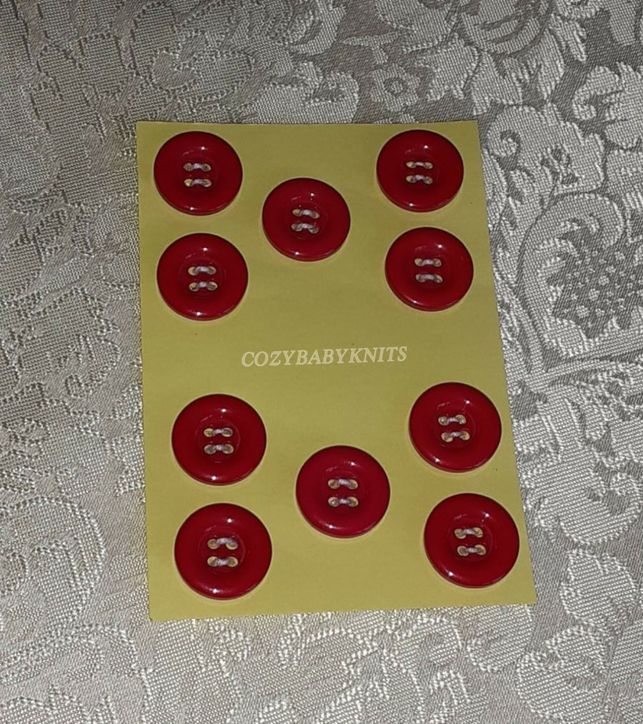 18MM RED ROUND BUTTONS WITH FOUR HOLES FOR ATTACHING 