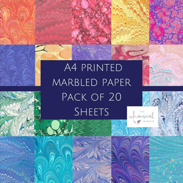  A4 printed marbled paper craft pack 20 designs for card making, scrap booking 