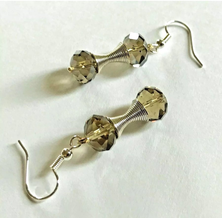 Smokey Quartz coloured Faceted Rondelle Beaded Drop Earrings