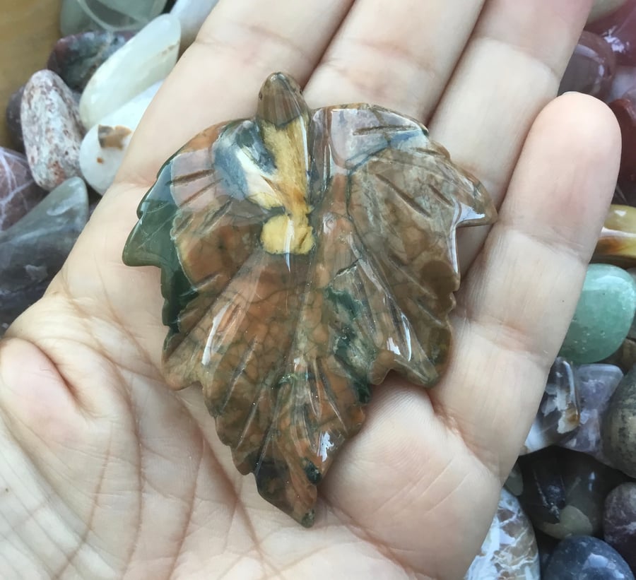 Large Rhyolite Jasper Leaf Gemstone Pendant Bead for Crafting Jewellery Project