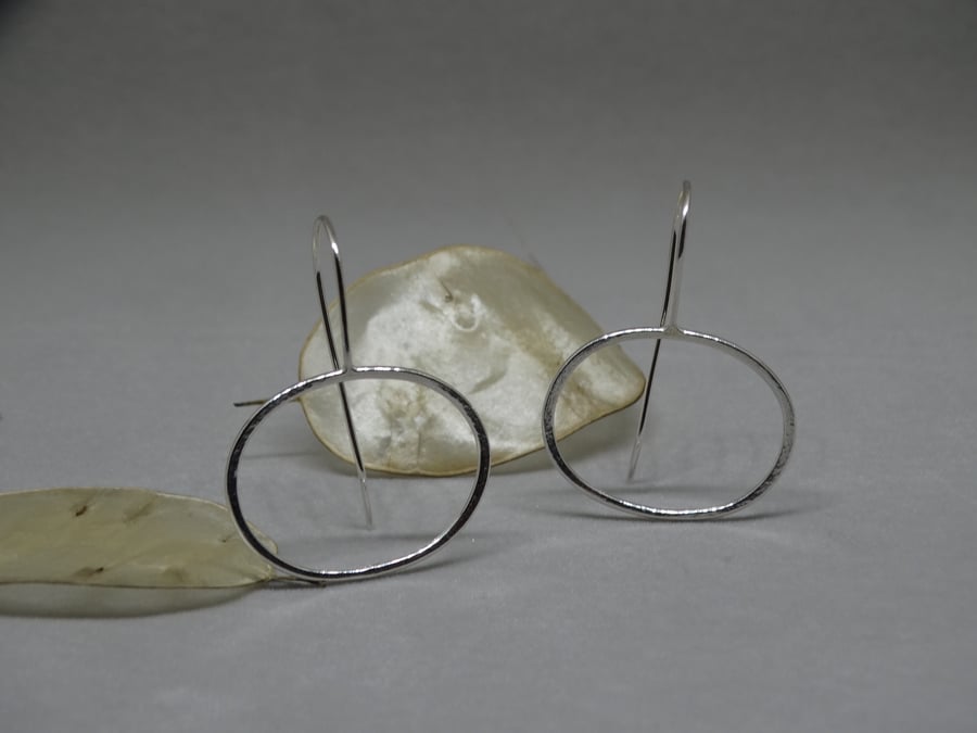 Silver earrings - contemporary oval drop earrings - lightweight 