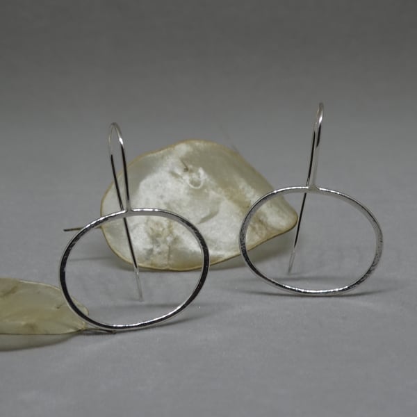 Silver earrings - contemporary oval drop earrings - lightweight 