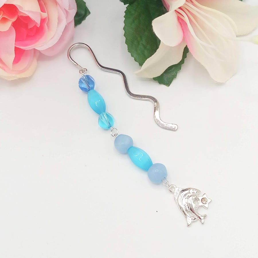 Blue Beaded Bookmark With Silver Pisces Charm, Teacher's Gift, Thank you Gift
