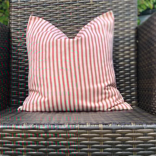 Red and Cream Ticking Cushion Cover 18” x 18”