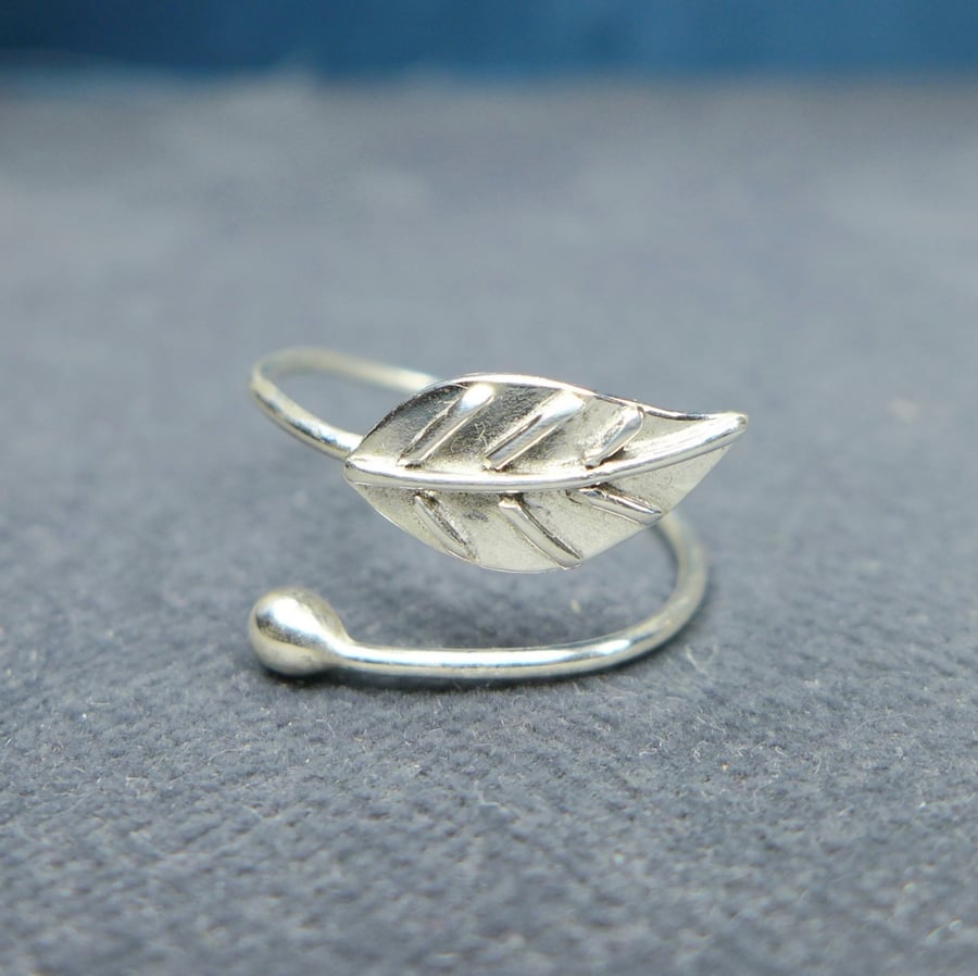 Argentium Silver Adjustable Leaf Ring
