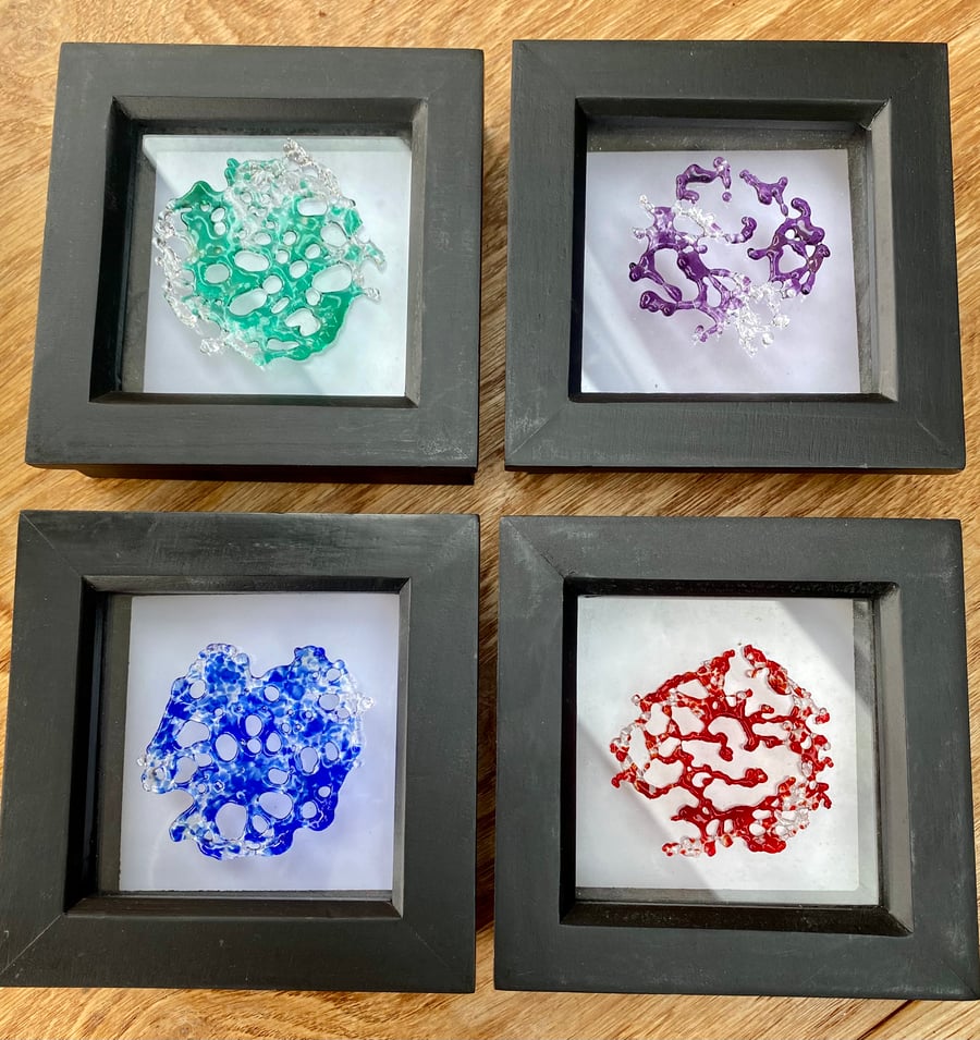 SALE - set of four frames with handmade coloured glass “lace”