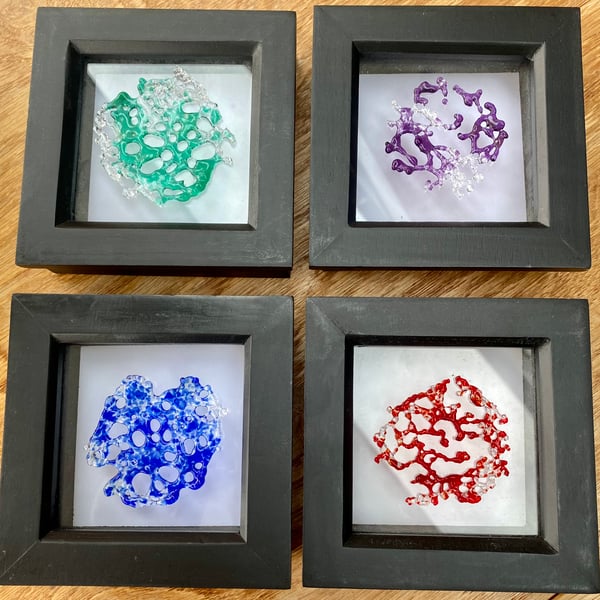 Seconds Sunday - set of four frames with handmade coloured glass “lace”