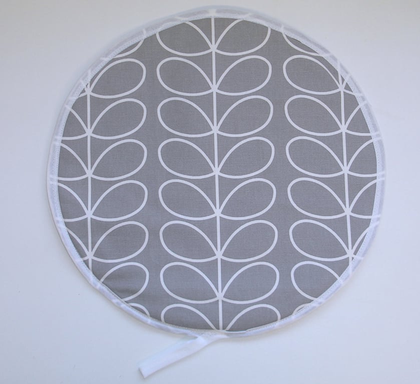 Aga Hob Lid Mat Pad Hat Round Cover Silver Grey Surface Saver Retro Stem Leaves