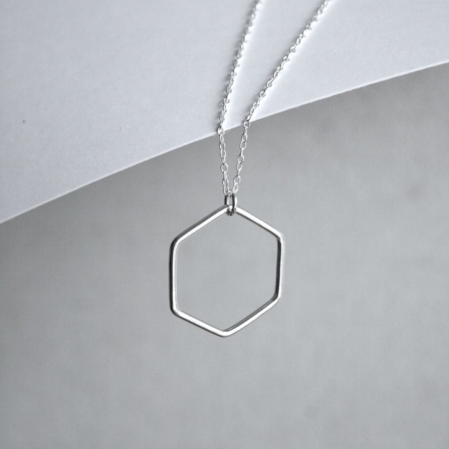 Hexagon Pendant Necklace - Sterling Silver