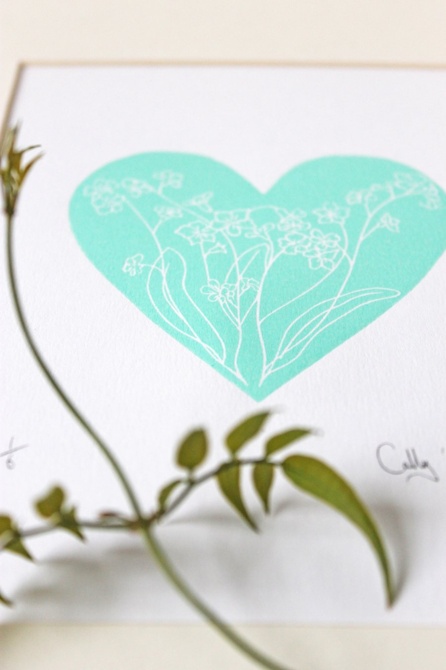 Limited edition mint forget-me-not heart print