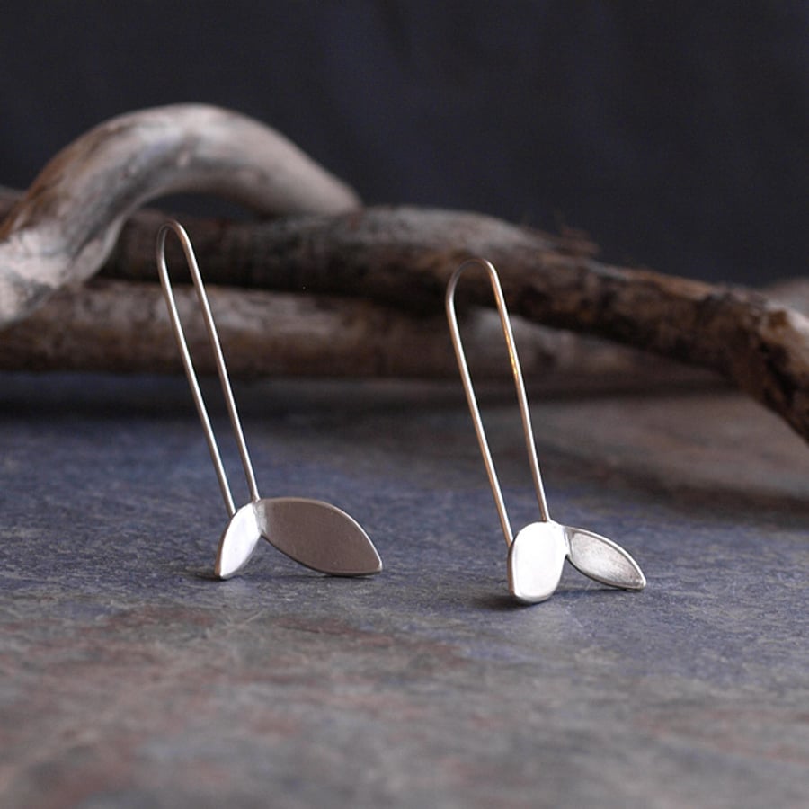 Silver Leaf Earrings, long threader earring, nature inspired jewellery