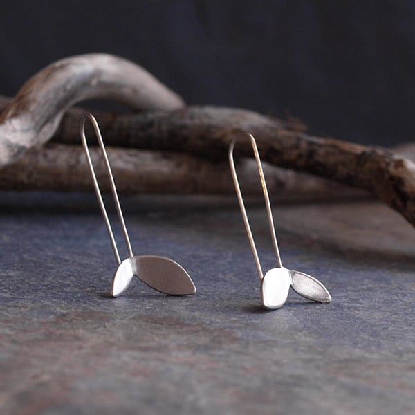 Silver Leaf Earrings, long threader earring, nature inspired jewellery