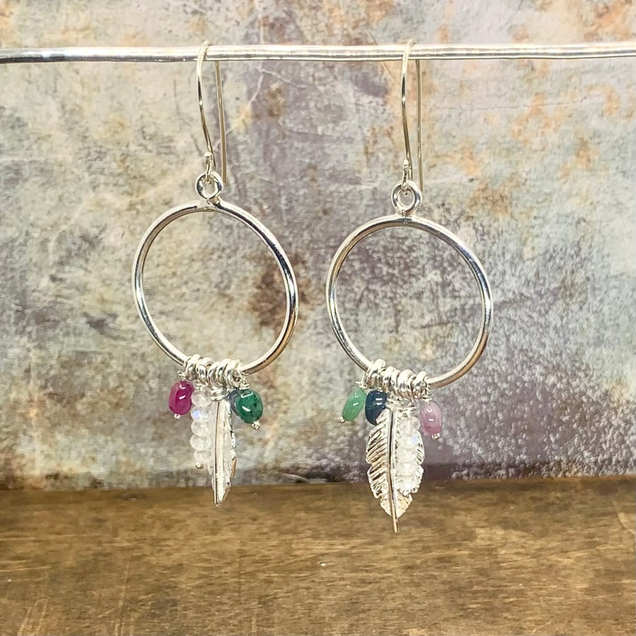 Sapphire & Feather Earrings