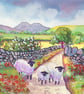 Sheep, Country Lane, Brecon Beacons - Original Watercolour in 14 x 11 Mount