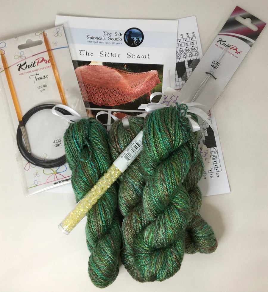 Silk Shawl Knitting Kit 'The Silkie Shawl' Colour: Apple
