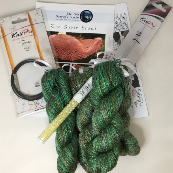 Silk Shawl Knitting Kit 'The Silkie Shawl' Colour: Apple