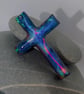 Dichroic Aurora Resin Cross Pendant: Iridescent Blue Turquoise Red Crucifix Neck