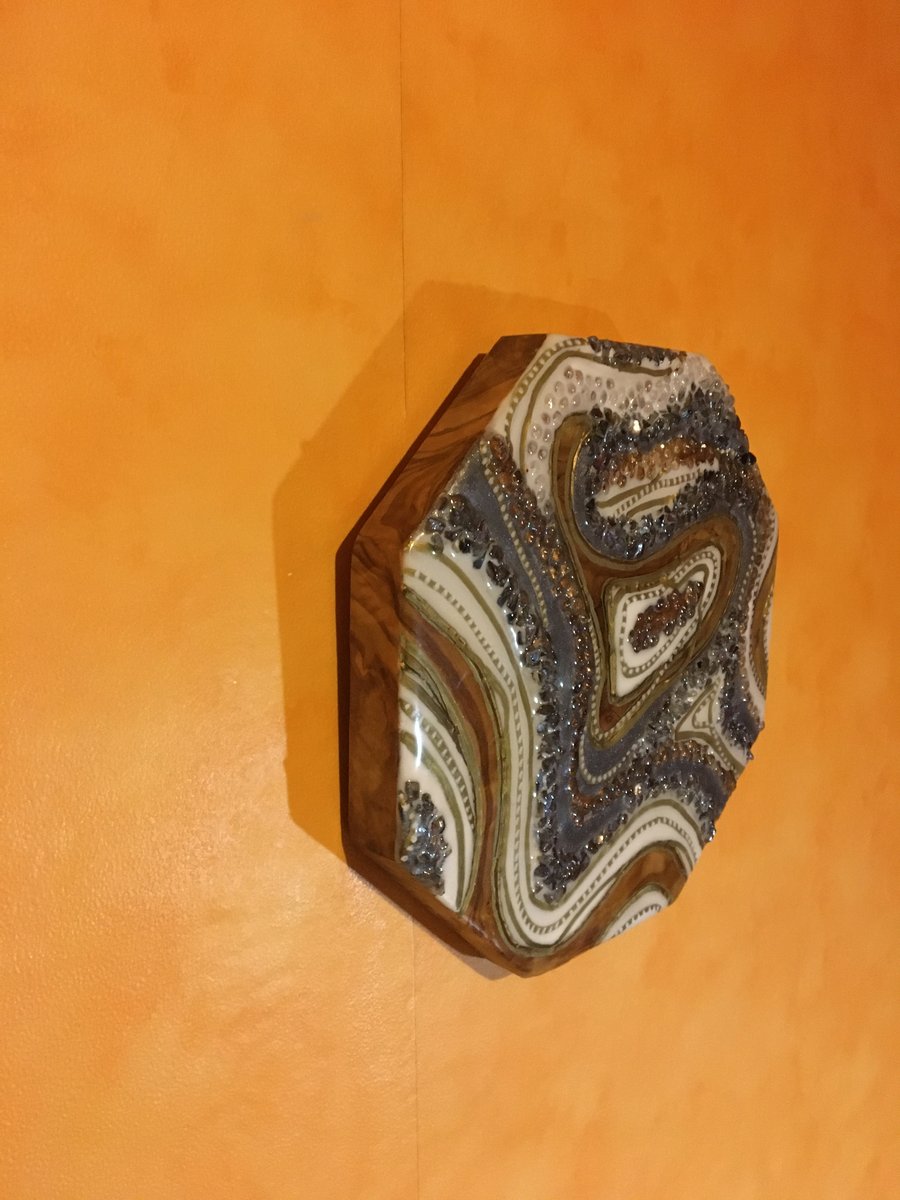 Unique, abstract wall decor, octagon, geode inspired, resin on olive wood