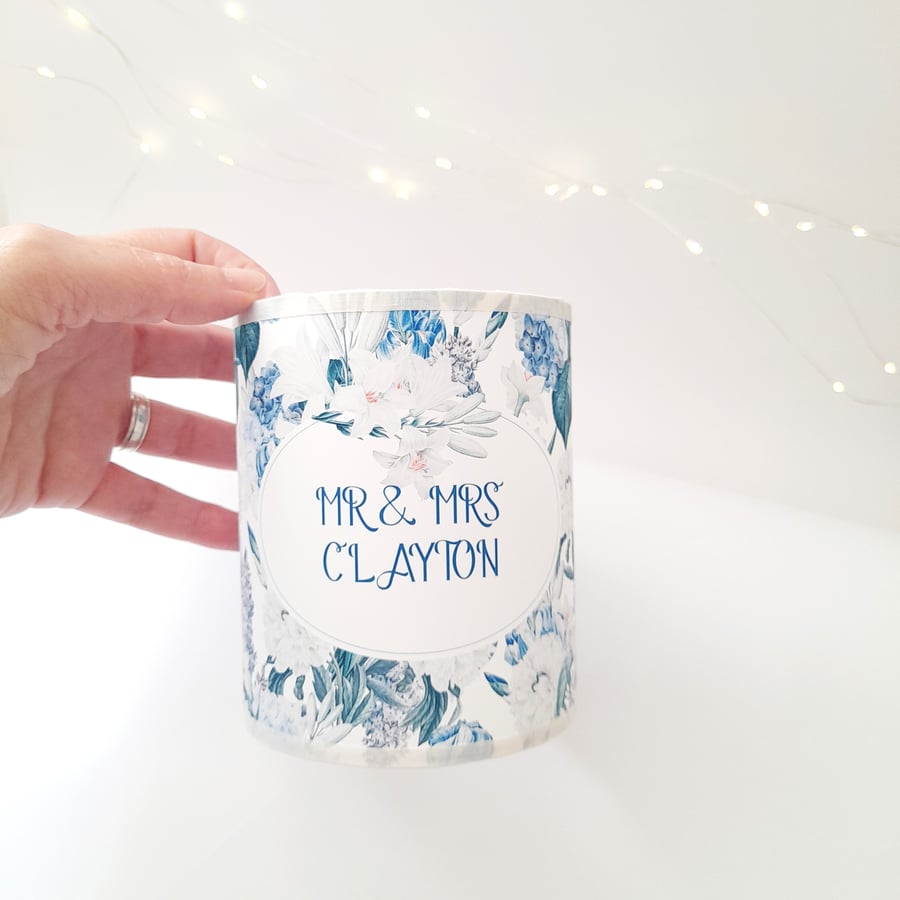 Blue Floral Wedding personalised decorative table lantern