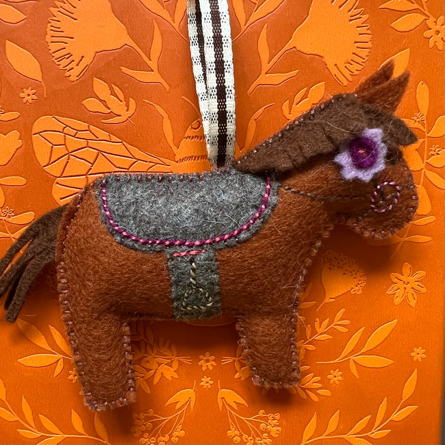 Felt Pony or Horse Hanging Ornament Gift  Brown