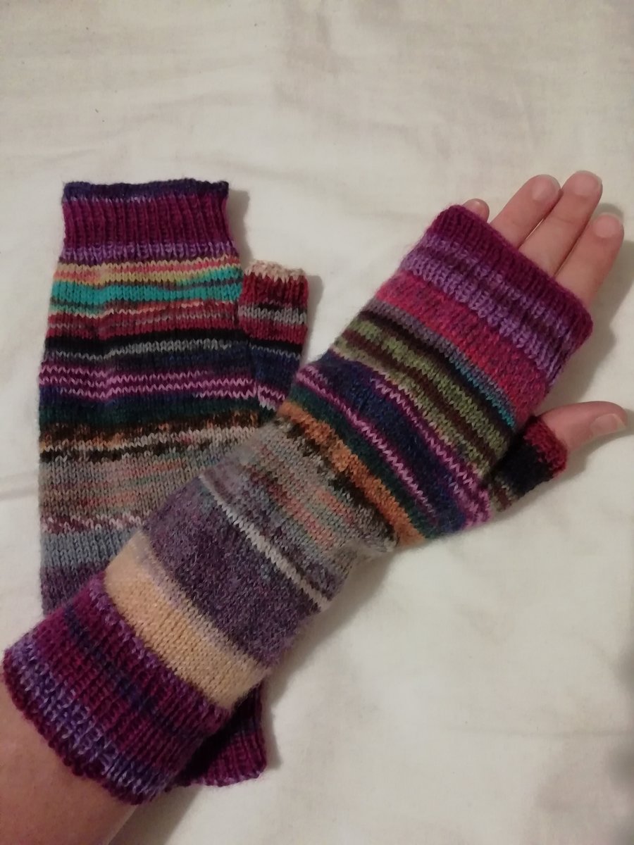 Hand knitted fingerless gloves - MULTICOLOURED