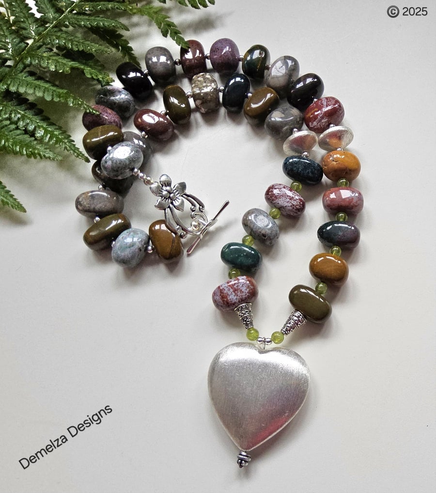 Designer Chunky Fancy Jasper & Peridot Necklace 