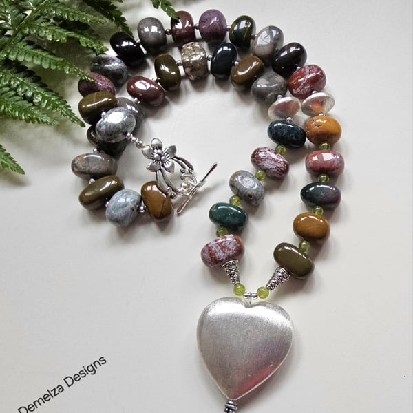 Designer Chunky Fancy Jasper & Peridot Necklace 