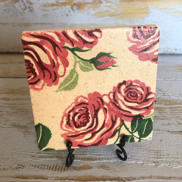 Emma Bridgewater Styled Pink Roses Natural Stone Coaster