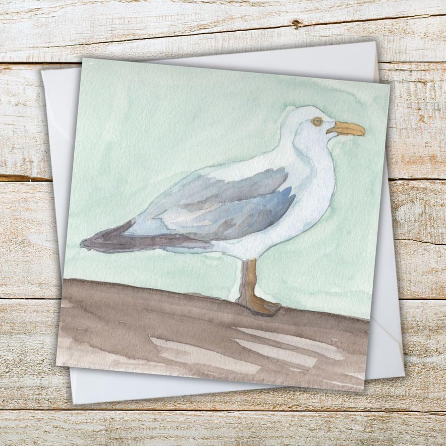 Cornish Seagull Watercolour Fine Art Native Marine Wildlife Greeting ...