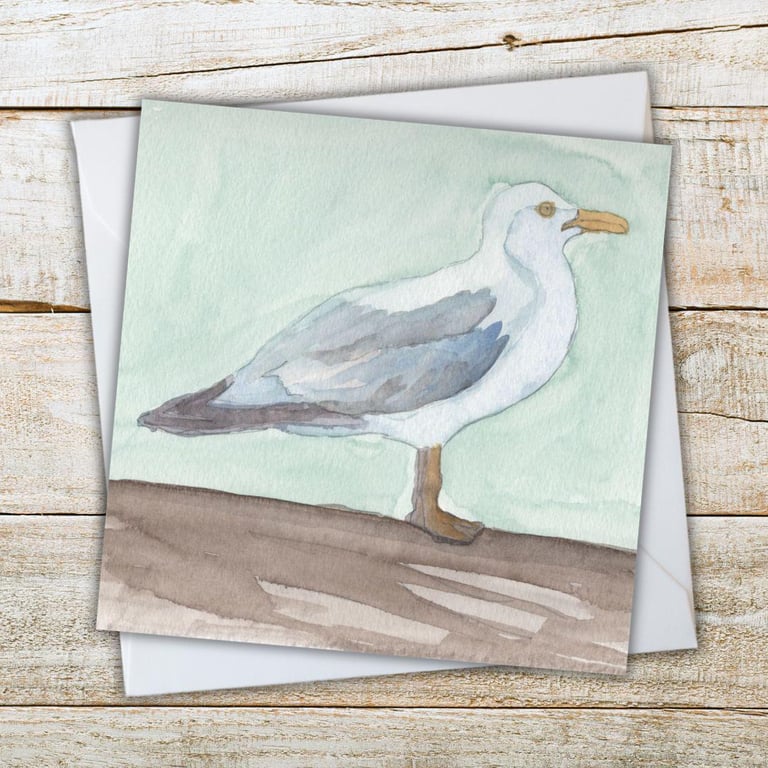 Cornish Seagull Watercolour Fine Art Native Marine Wildlife Greeting Card