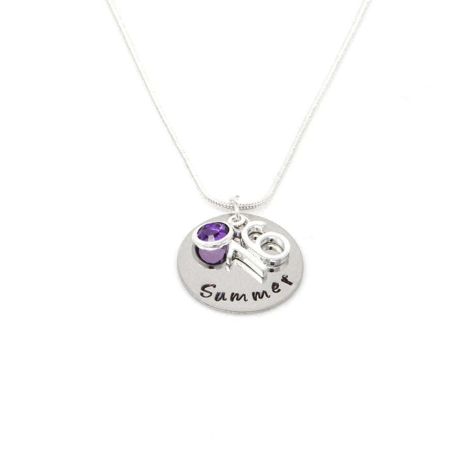 Personalised 16th Birthday Birthstone Necklace - Gift Boxed - Free Delivery