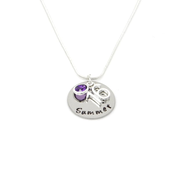 Personalised 16th Birthday Birthstone Necklace - Gift Boxed 