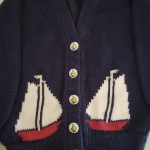 Navy baby cardigan with yacht motif 3-6 months Seconds Sunday