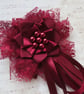 Regency Ribbons - Burgundy Lace Satin Pearl Clip In Ruffle with Ribbon Trails - Image 4