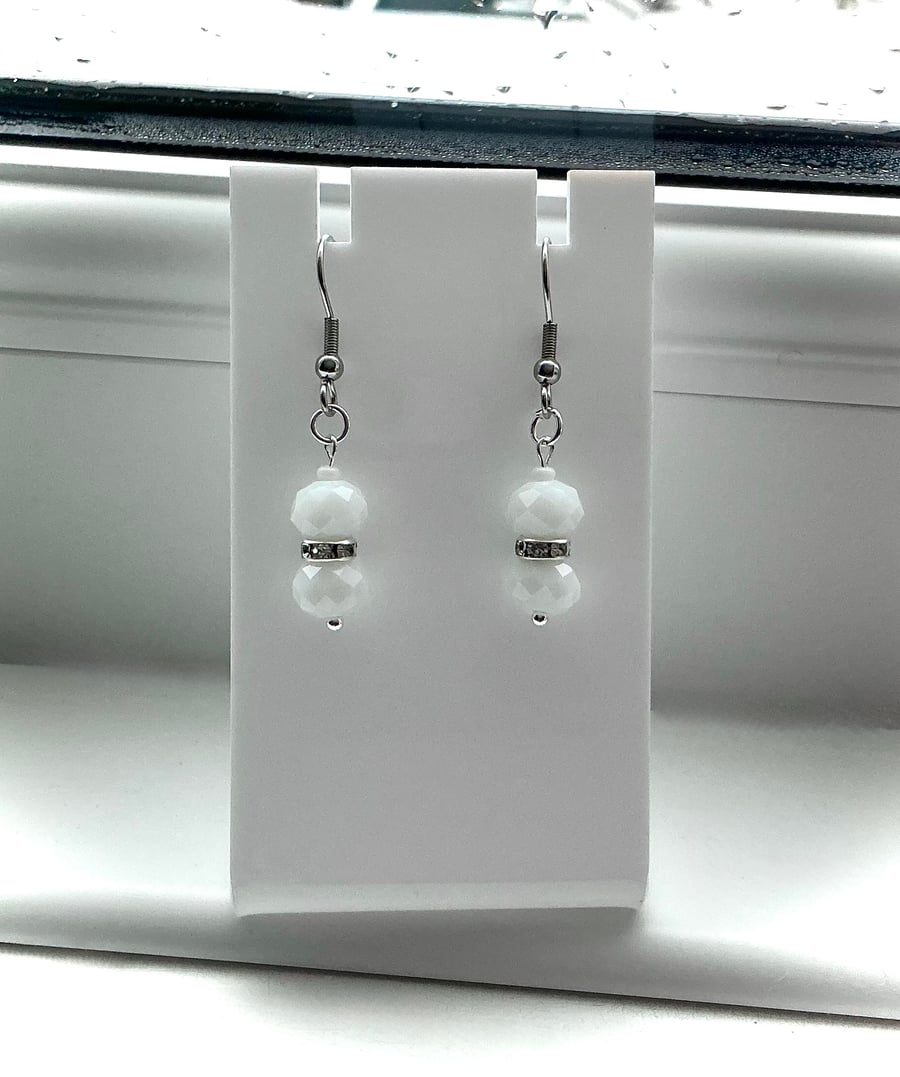Snow White Twin Bead Earrings