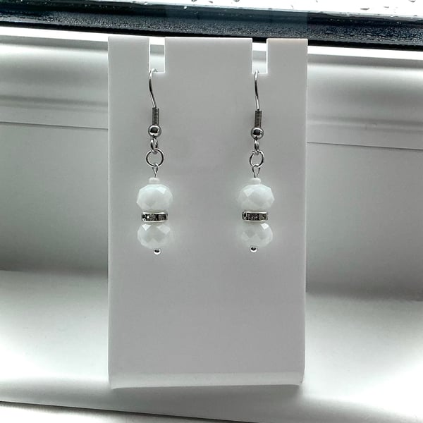 Snow White Twin Bead Earrings