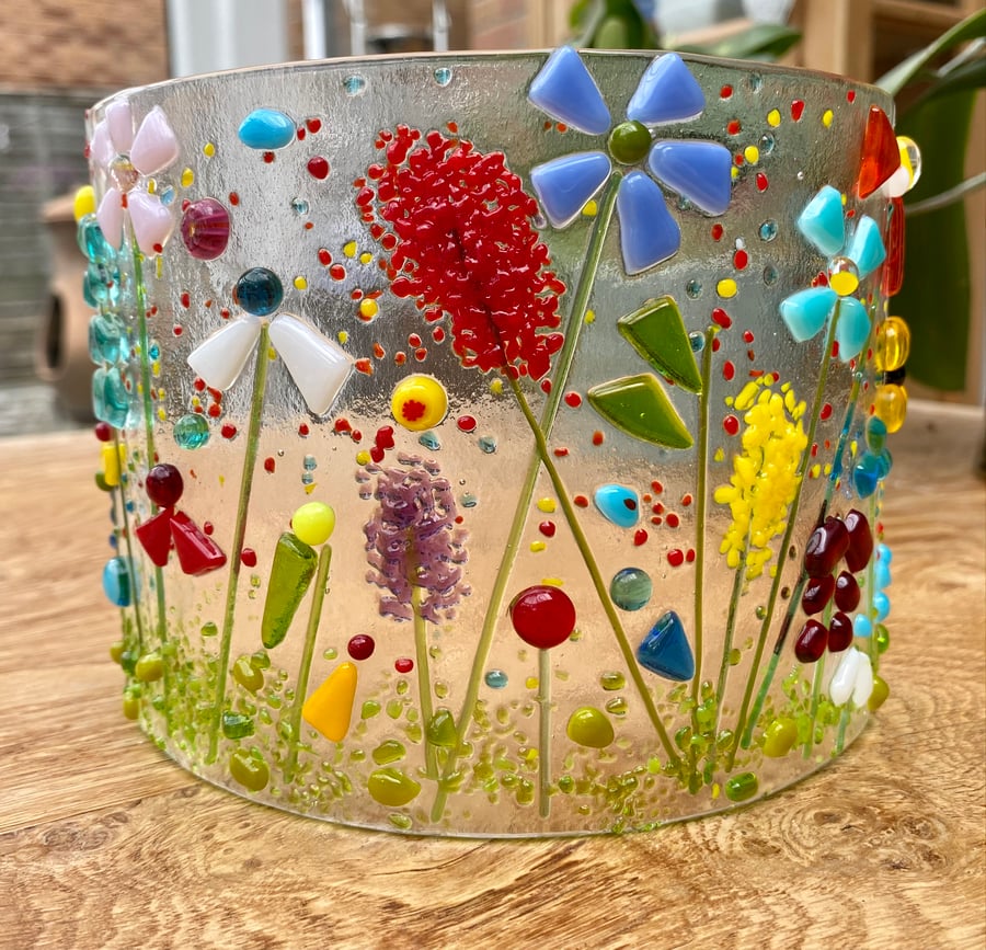 Fused glass meadow inspired curved panel Folksy