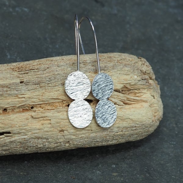 Sterling Silver Disc Drop Earrings, Dangle Silver Earrings, Hammered Silver