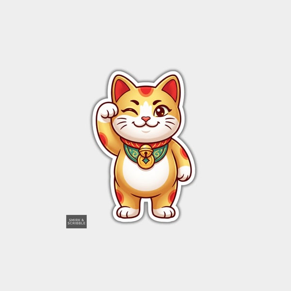 Funny Vinyl Die Cut Sticker For Adults - Chinese Lucky Cat