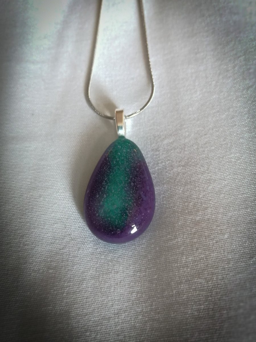 Drop of colour glass necklace purple and turquoise