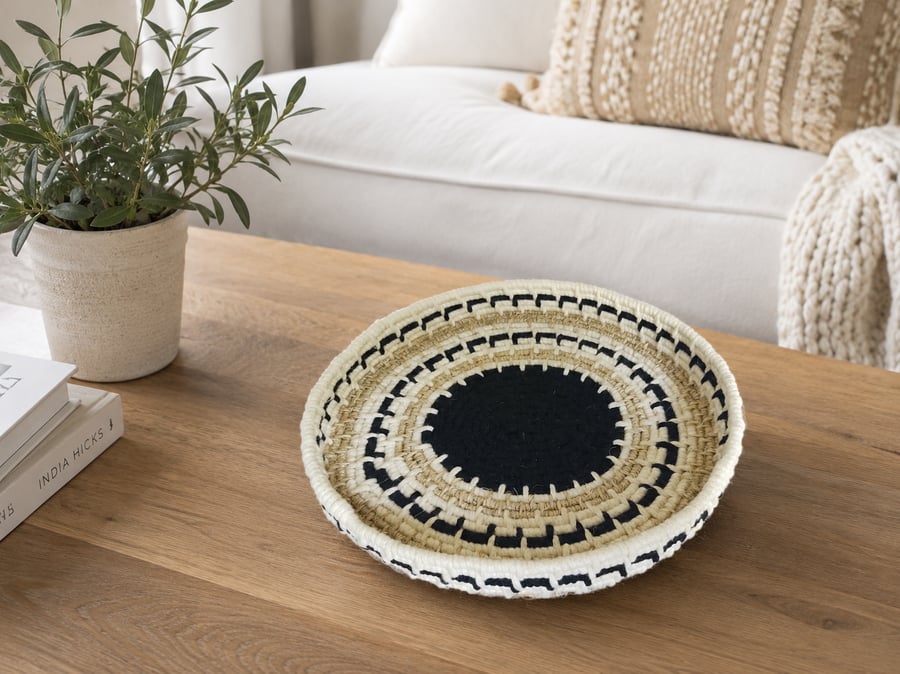 Monochrome Rope Basket Small Macrame Catchall Bowl Boho Storage Tray