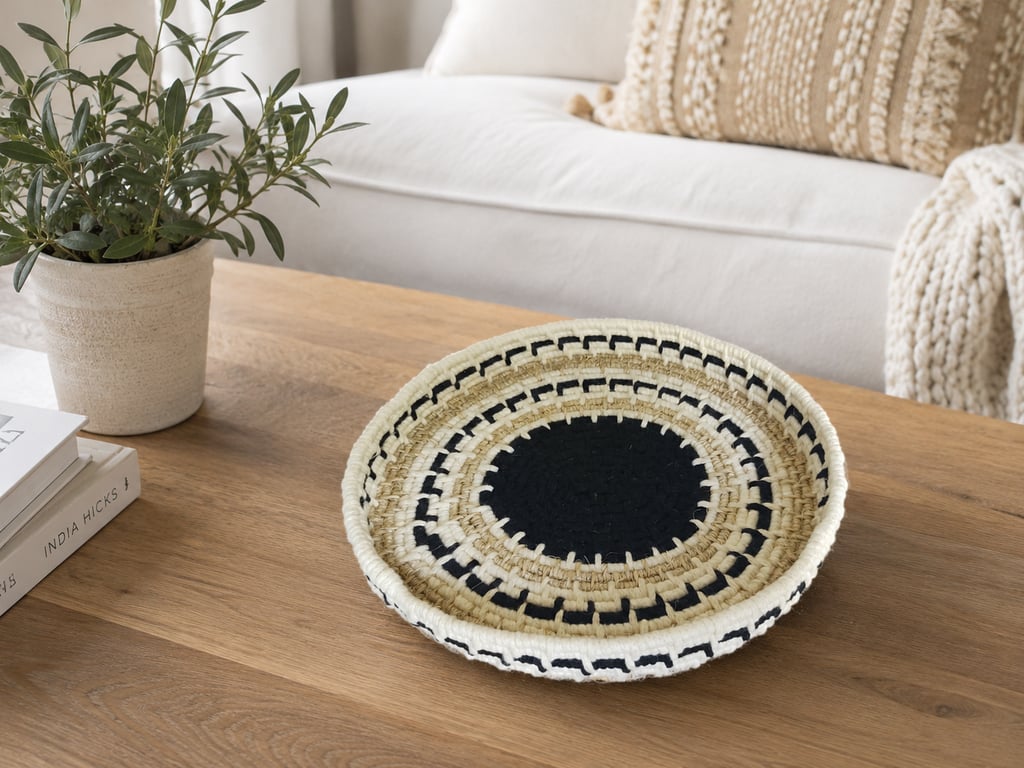 Monochrome Rope Basket Small Macrame Catchall Bowl Boho Storage Tray