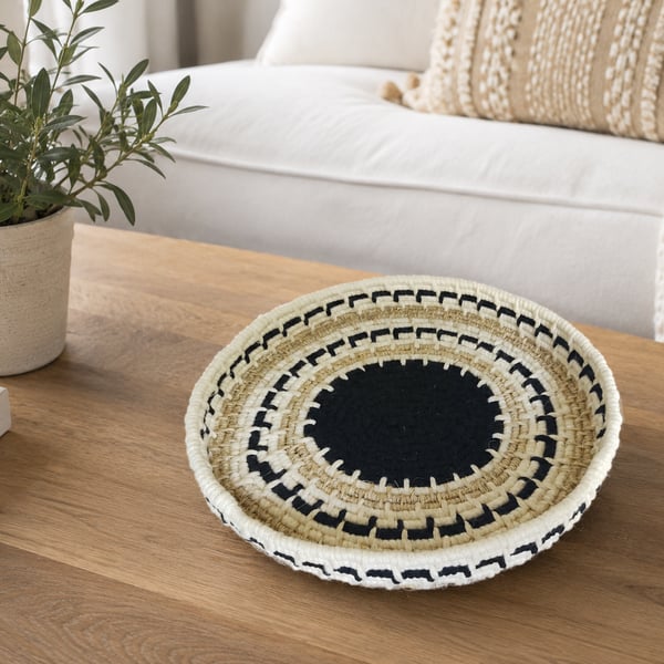 Monochrome Rope Basket Small Macrame Catchall Bowl Boho Storage Tray