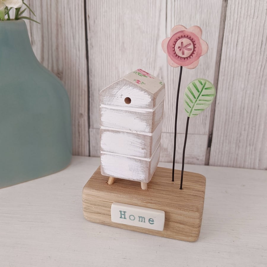 Wooden Beehive With Clay Flower Garden 'Home'